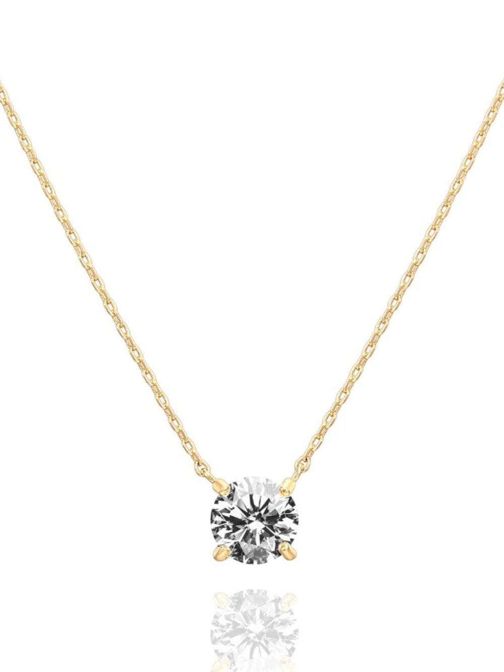 14K Gold Plated Crystal Solitaire 1.5 Carat 7.3mm Cubic Zirconia Dainty Choker N